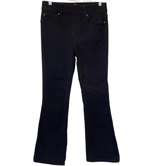 SPANX Size M High Rise Flare Jeans Tummy Control Black Pull On Stretch Denim - Picture 1 of 7